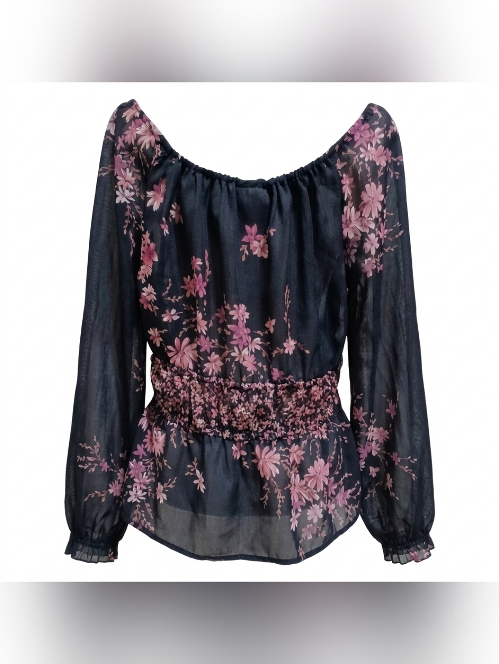 Vintage AGB Byer California Size M Black Pink Floral Mesh Y2K Blouse Top - Picture 1 of 7
